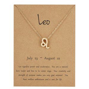 NEW Zodiac Sign LEO Pendant / Charm Golden Astrology Birthdate Necklace Set